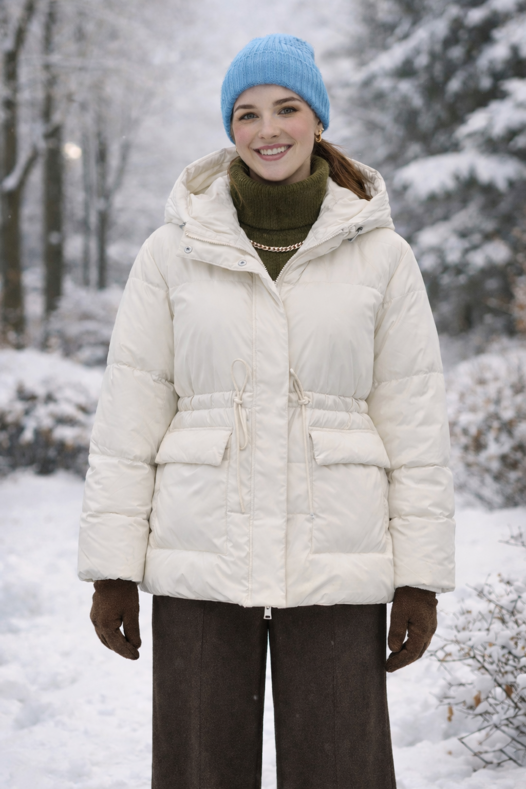 Пуховик молочный