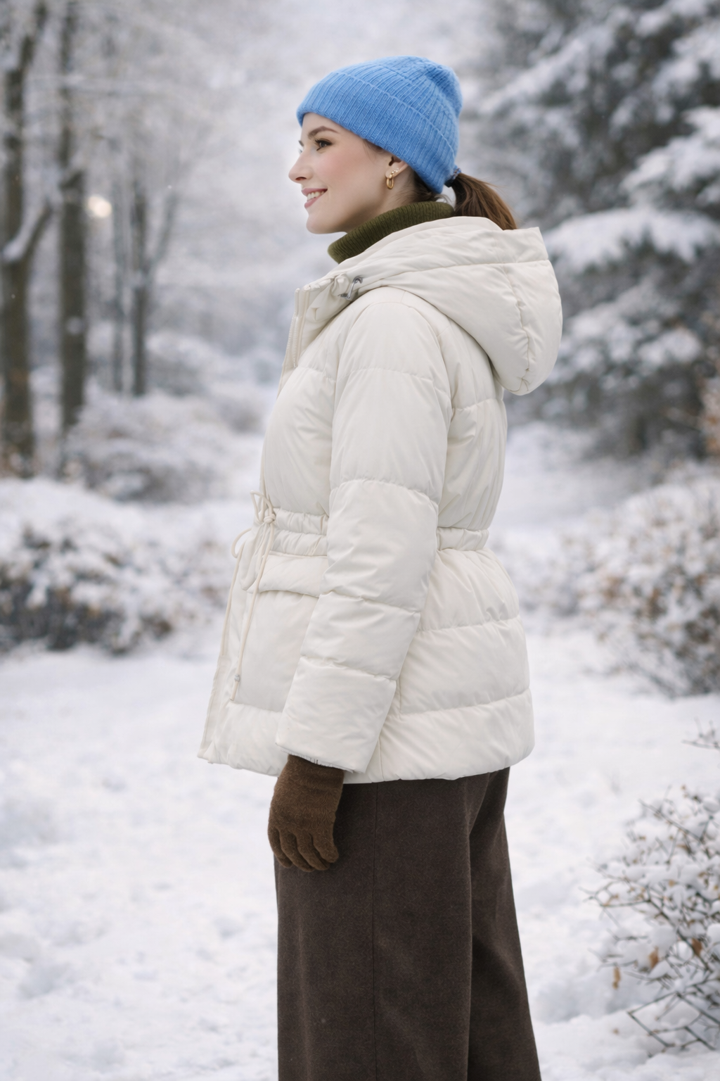 Пуховик молочный