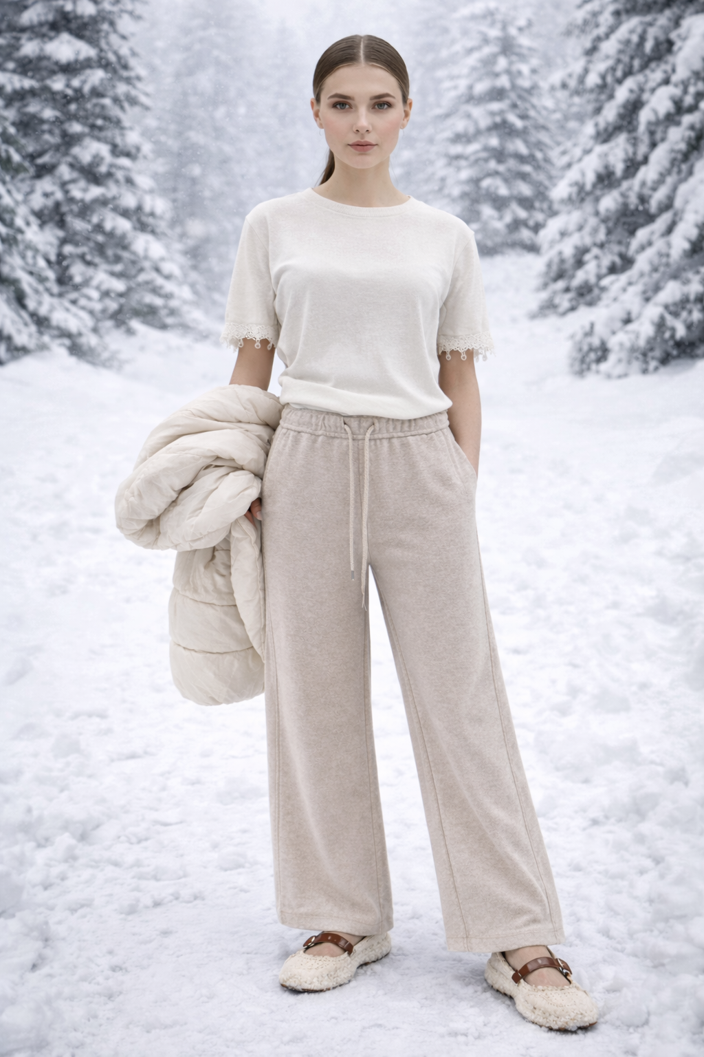 брюки теплые бежевые