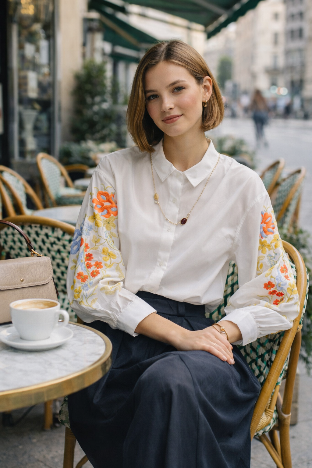 блуза с вышивкой на рукаве